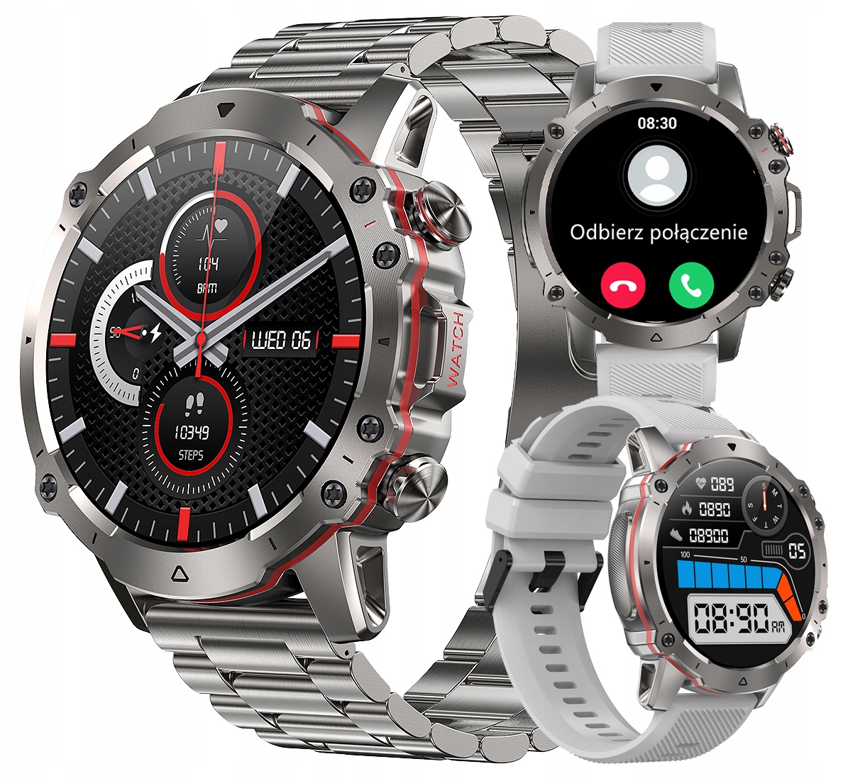 DUŻY ZEGAREK MĘSKI SMARTWATCH AMOLED CIŚNIENIOMIERZ PULS SPORT ROZMOWY PL
