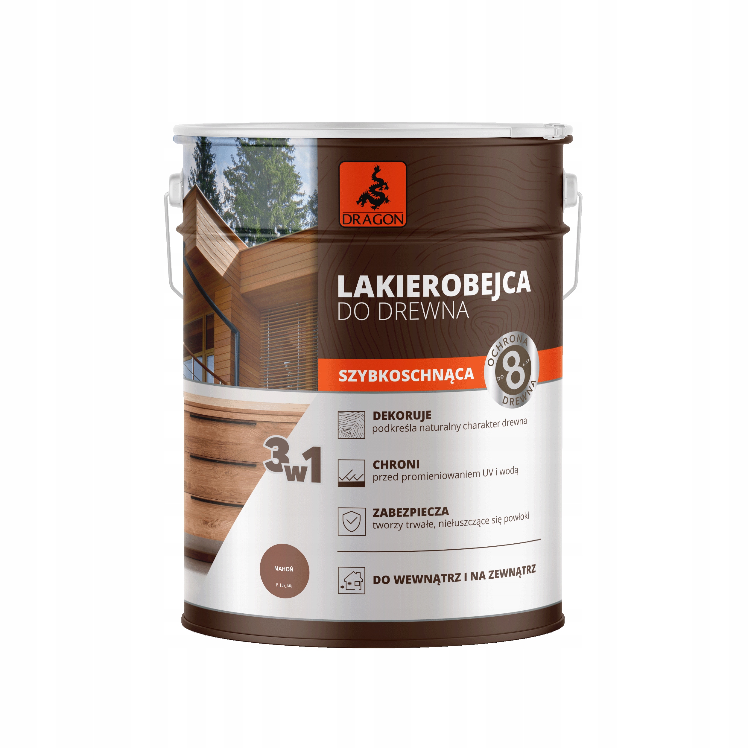 Lakierobejca Szybkoschnąca Do Drewna Dragon 3W1 5L Mahoń