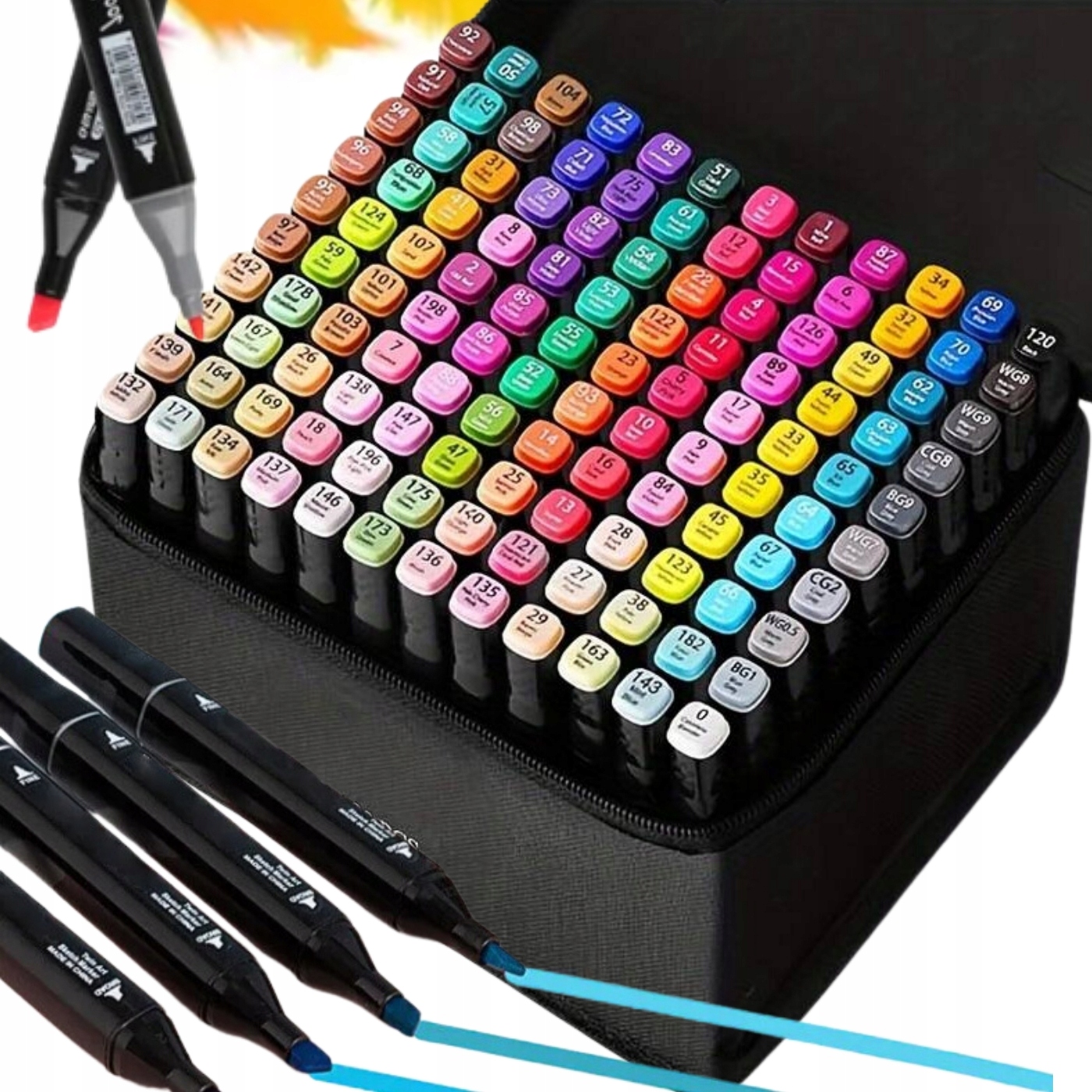 PISAKI ALKOHOLOWE 120 SZT DWUSTRONNE MARKERY FLAMASTRY + TORBA ETUI Stan opakowania oryginalne