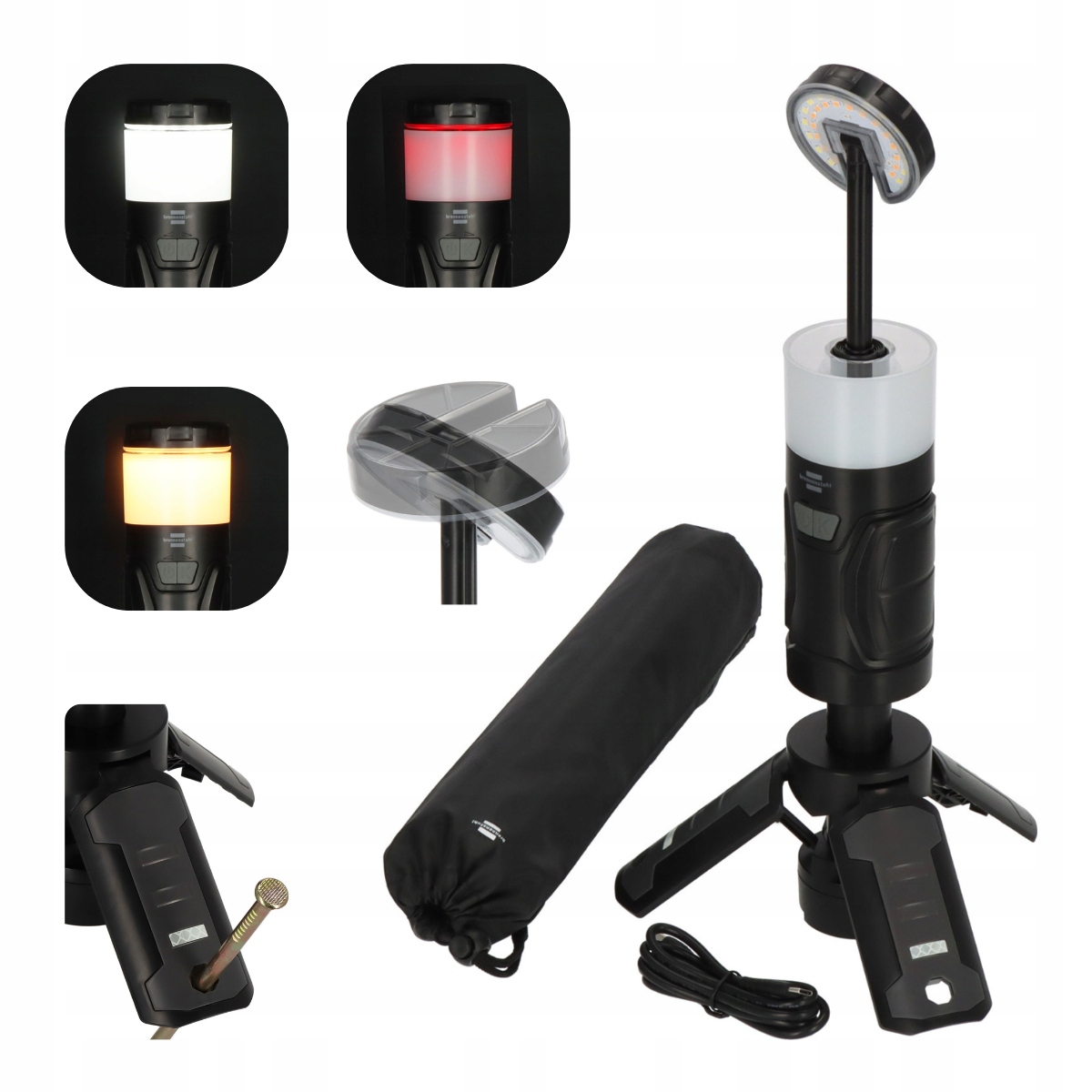 Akumulátorová Led kempingová lampa 400 lm, IP44, Usb-c, stmievateľná