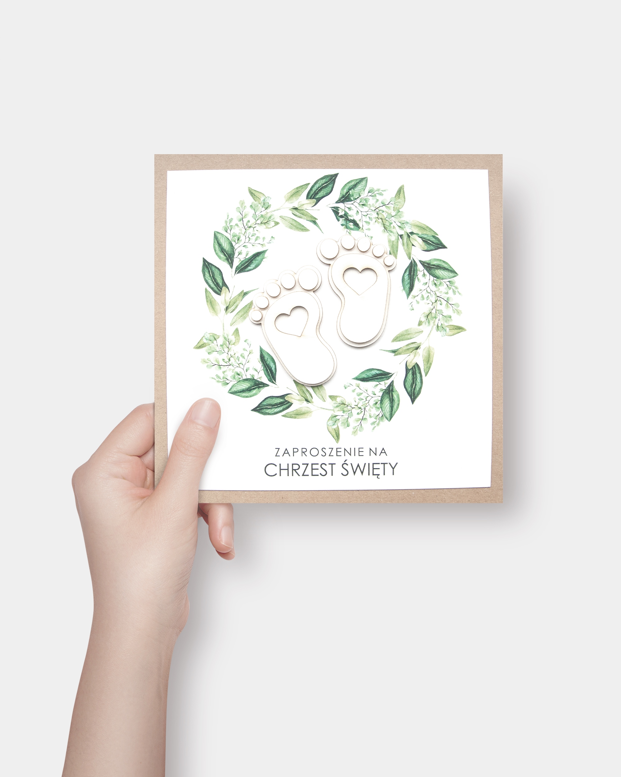 Zaproszenie na chrzest personalizowane „Flower Green Feet Eko” Marka bez marki