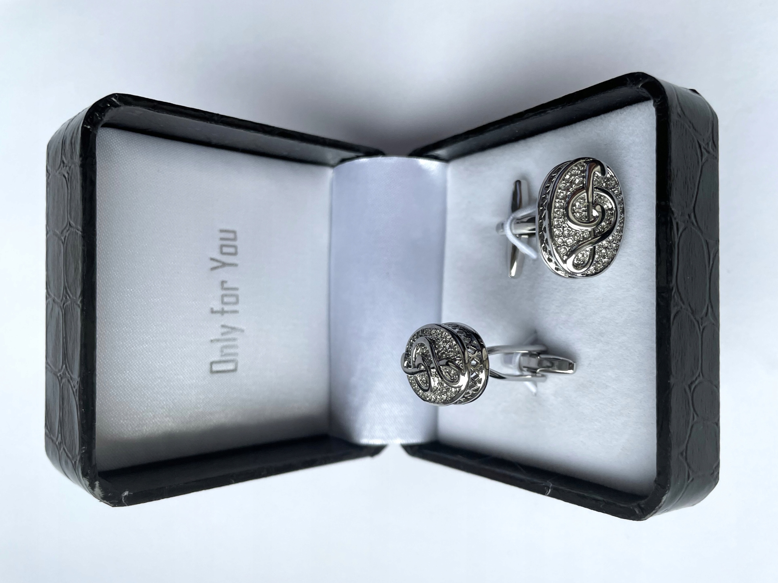 Stříbrné manžetové knoflíčky Exc Wiolinový klíč Noty pro hudbu Pouzdro bonus