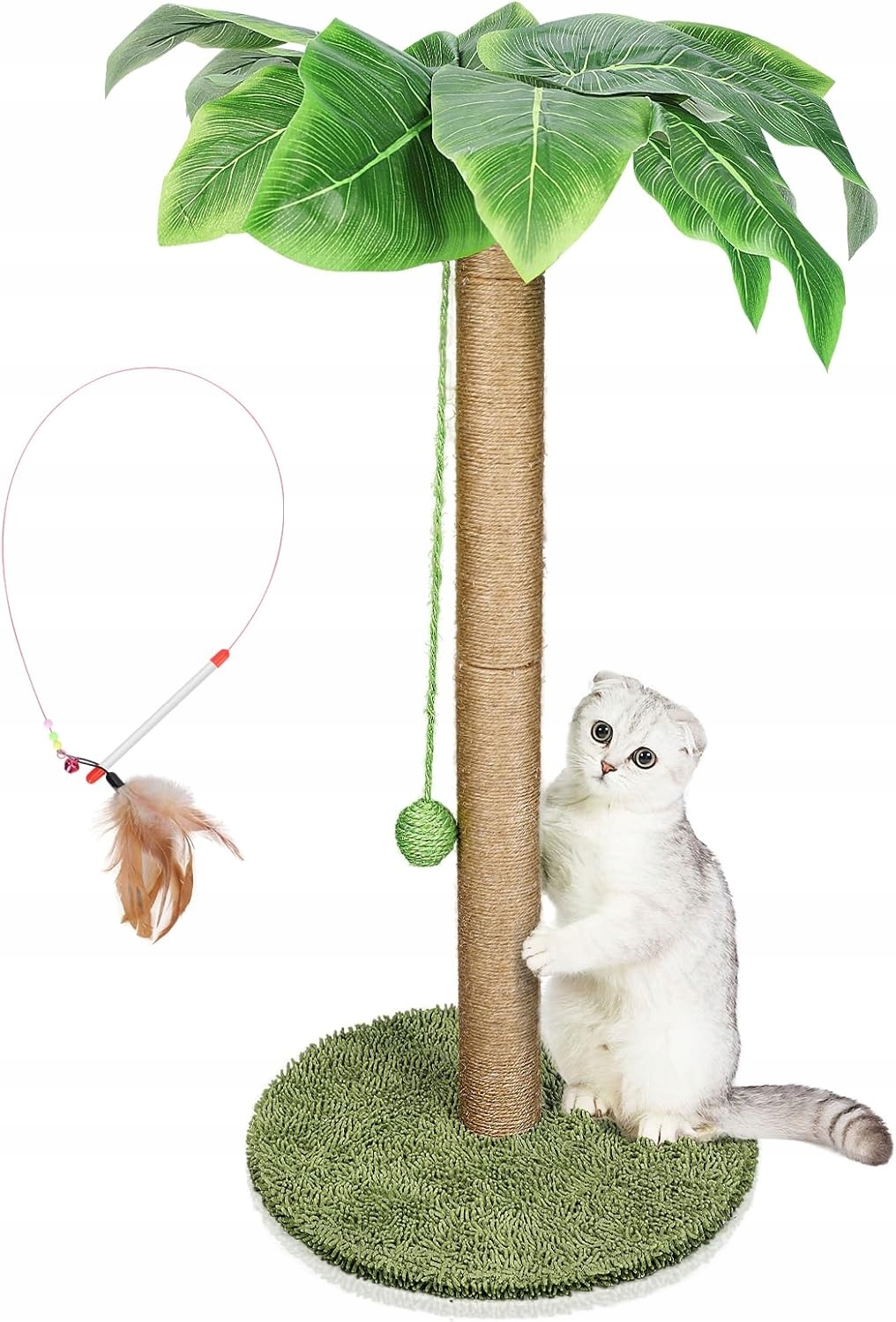 Levně Škrabadlo pro kočky z přírodního sisalového provázku se závěsnými míčky, 85 cm