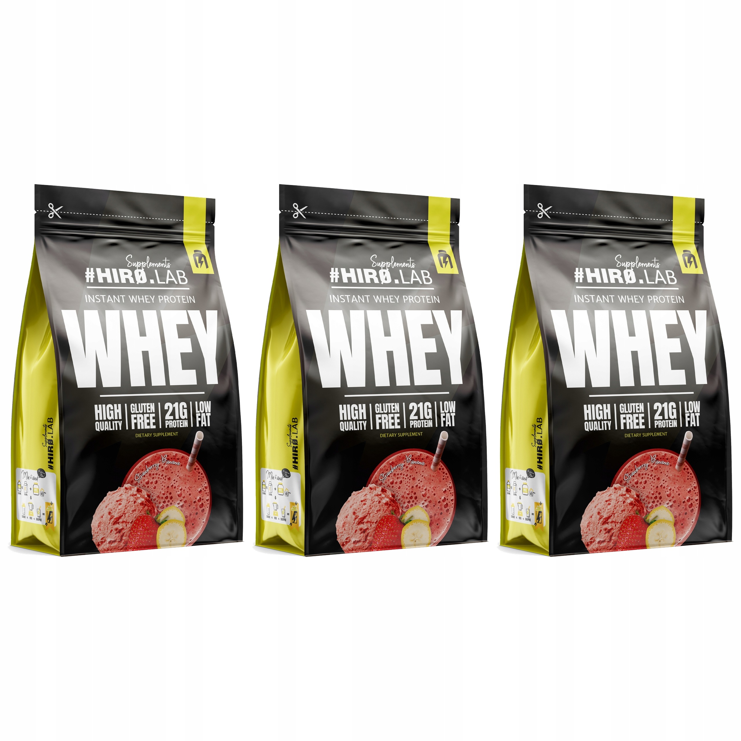 3x Wpc Instant Whey Protein syrovátkový 750 g Banán Jahoda Hiro