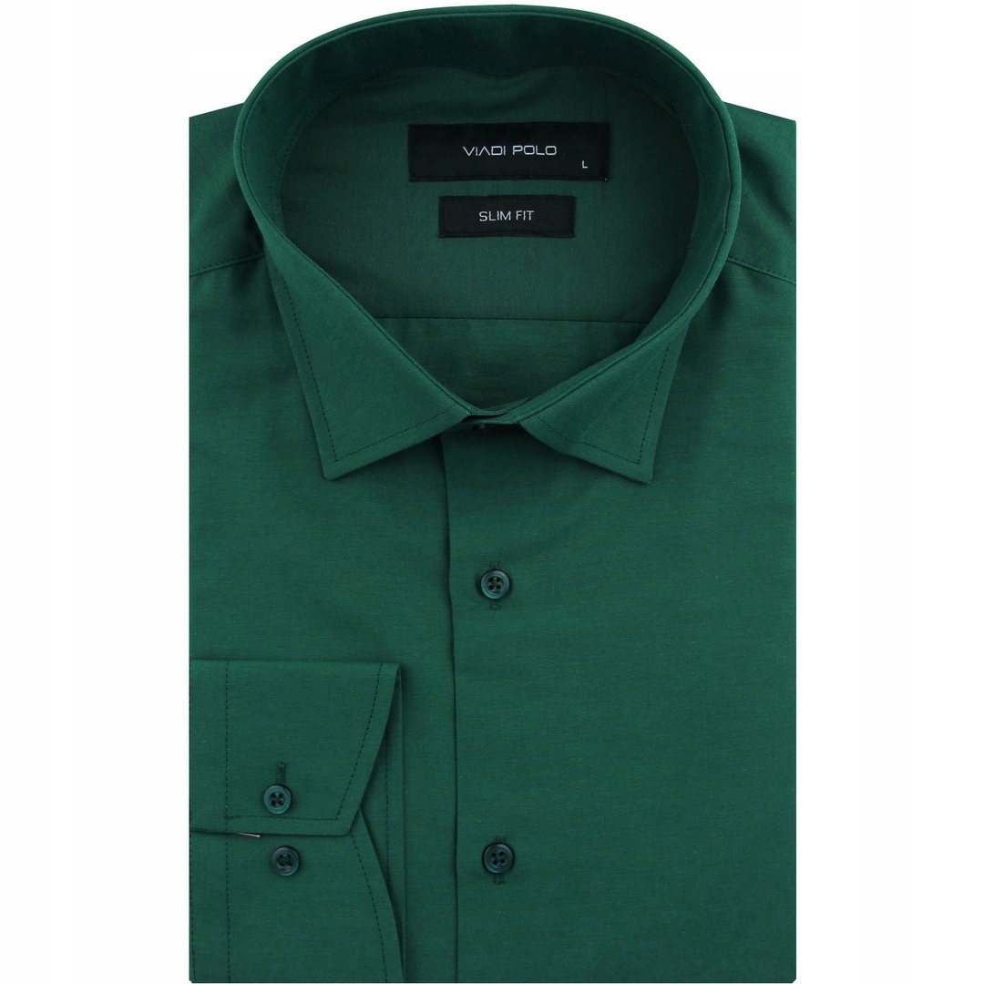 Koszula Męska Wizytowa do garnituru gładka zielona Slim Fit L100