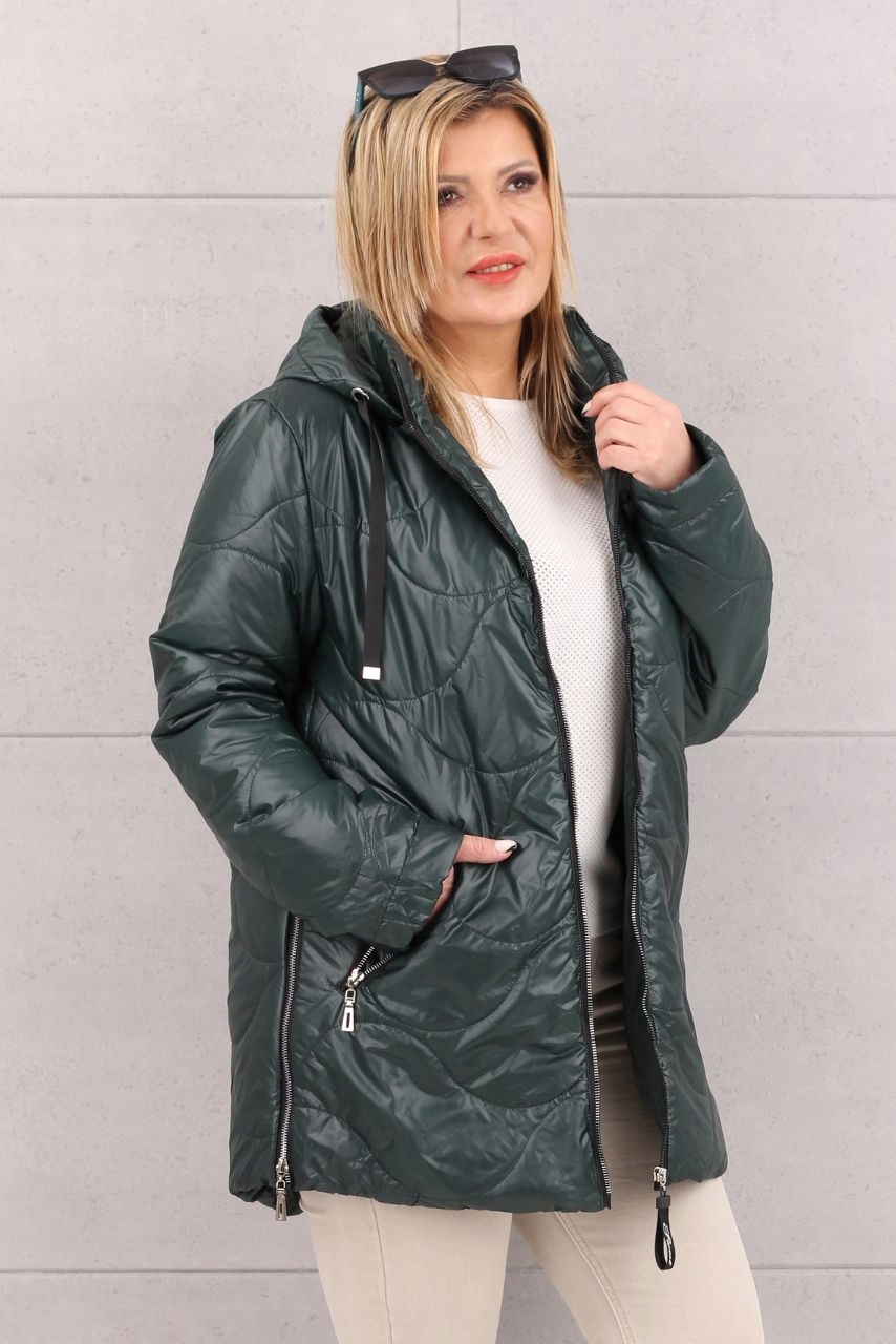PIKOWANA KURTKA DAMSKA LEKKA PRZEJŚCIOWA Z KAPTUREM DUŻE ROZMIARY Kolor zielony