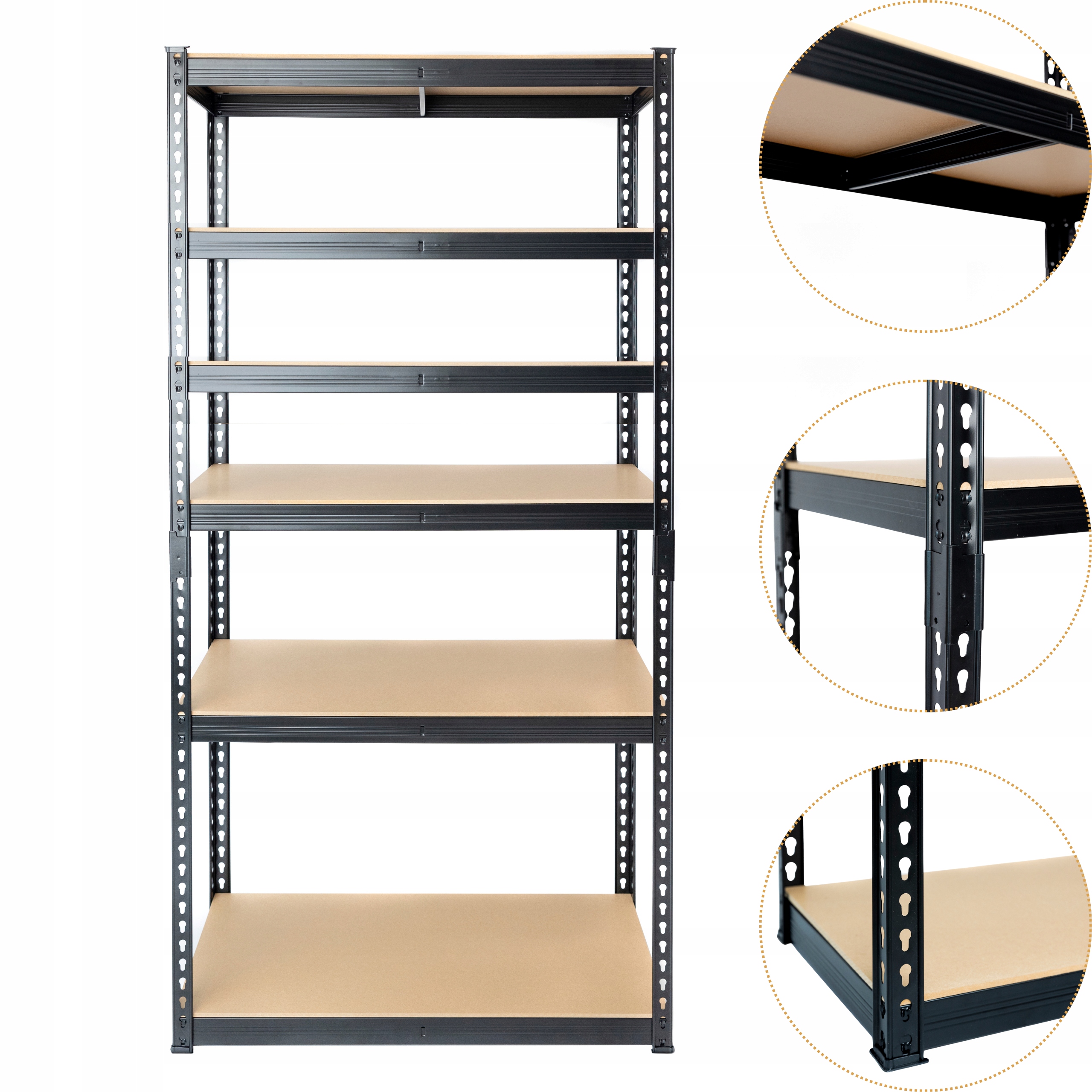 Pevný kovový dielenský regál čierny loft 225x90x40 6x280 kg Kvalita