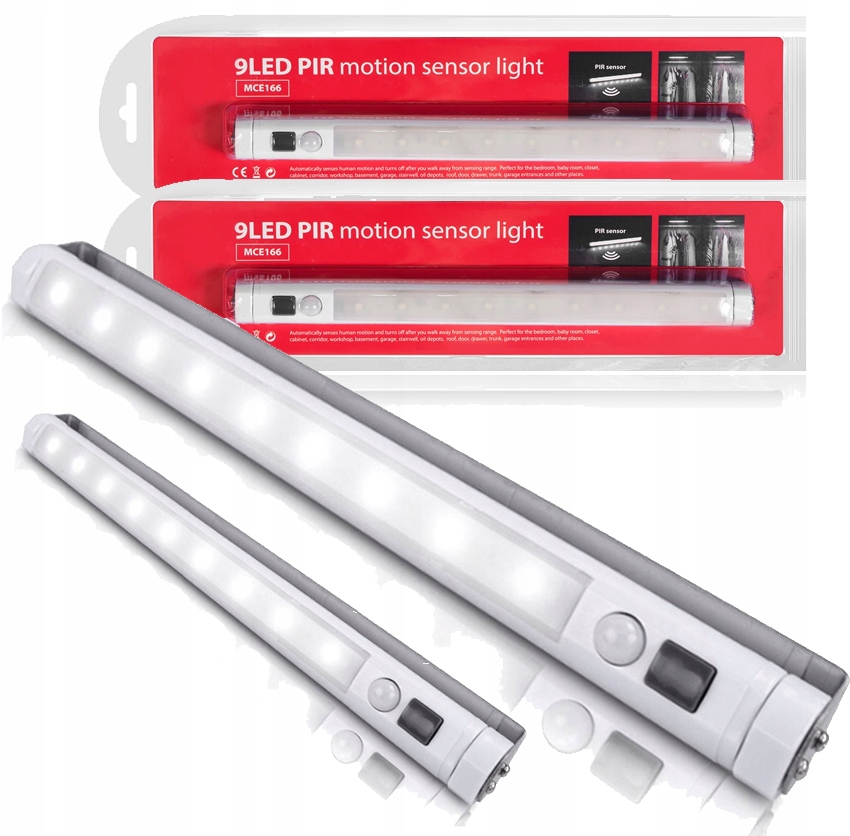 2x LAMPKA PODSZAFKOWA 9 LED CZUJNIK RUCHU PIR LEDOWA