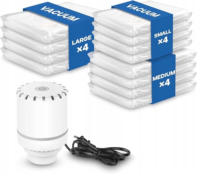 Levně Vakuové Pytle Na Oblečení Vacbird s elektrickou vzduchovou pumpou, 12 kusů