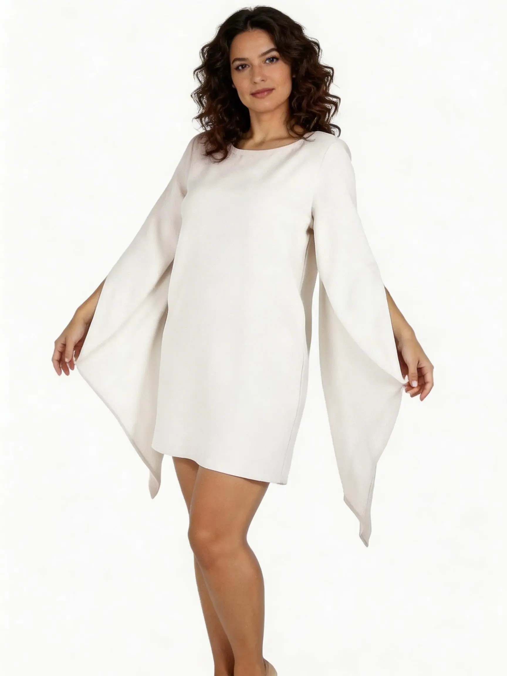 Šaty s rozstřiženými rukávy Mini Návštěvní na svaté přijímání Svatební Hostina Bílá r42