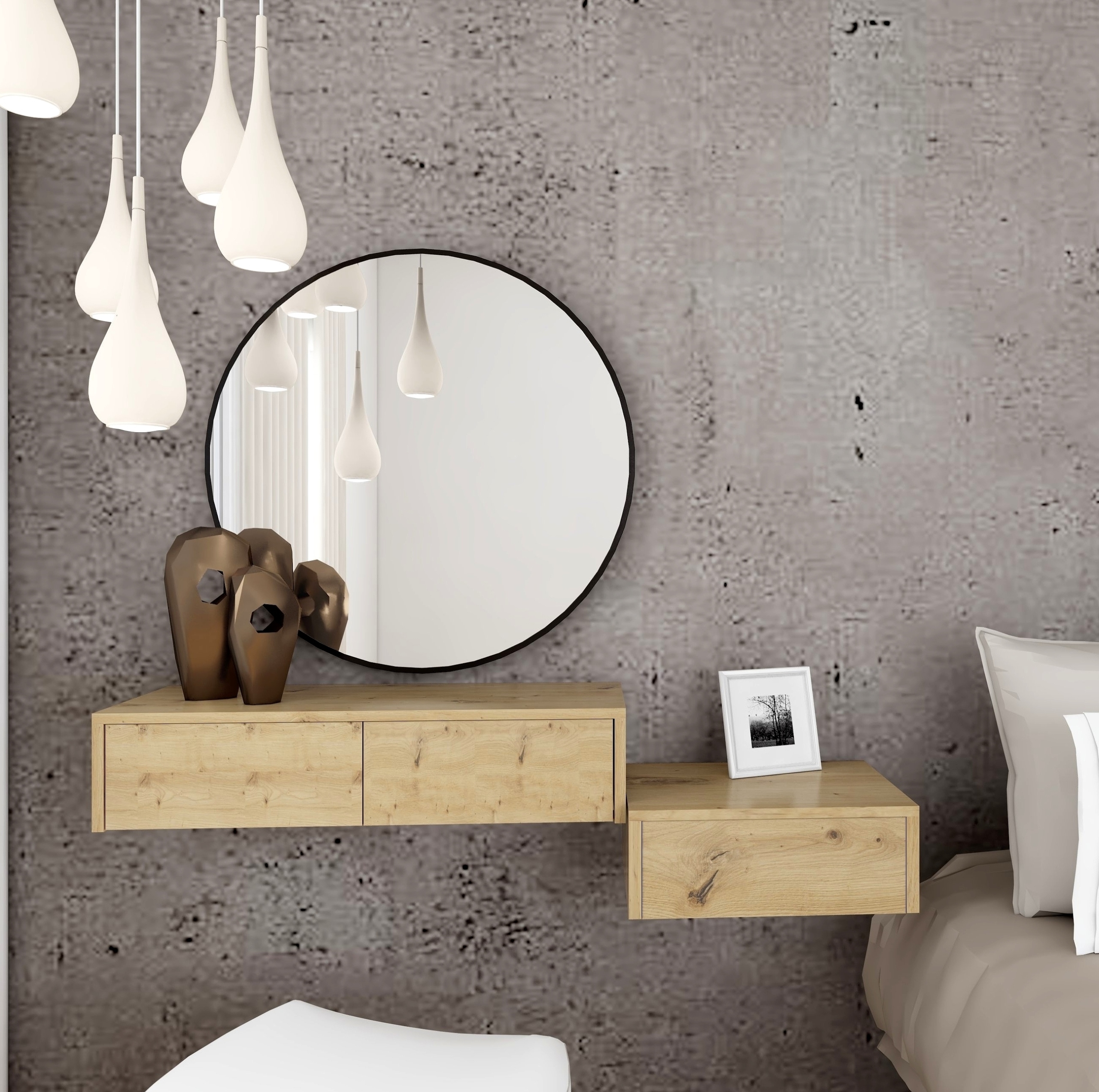 TOALETKA szafka Konsola wisząca RTV 80 cm drewniana dąb ARTISAN MAJA