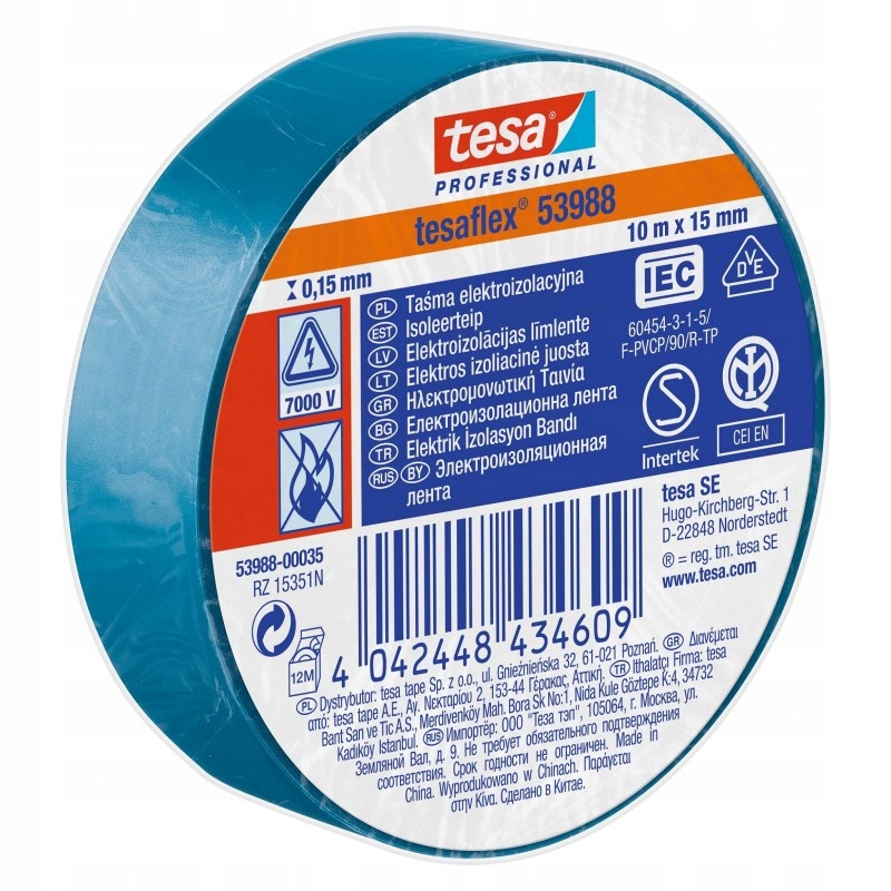 

Tesa 53988 Niebieska taśma izolacyjna 15mm x 10m