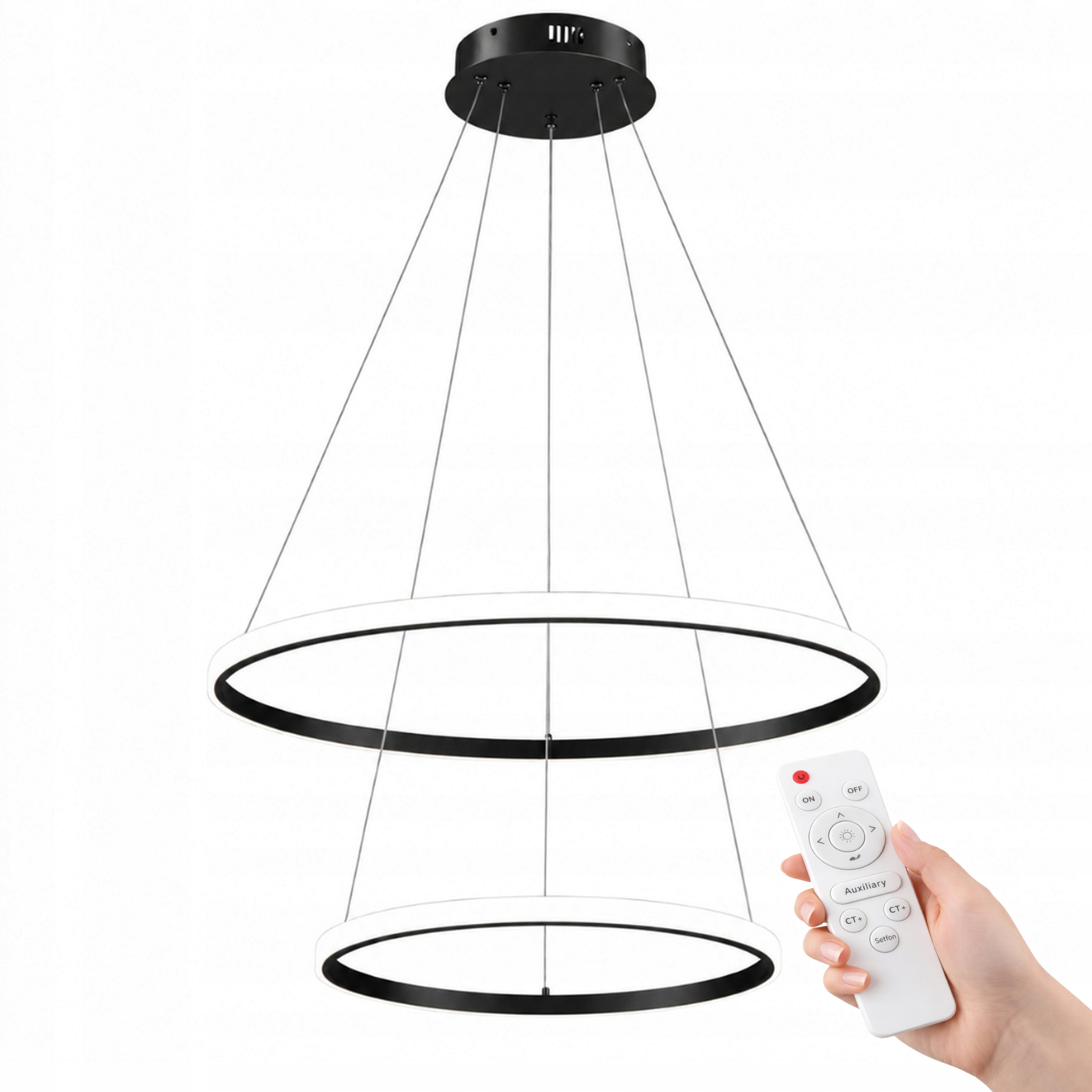 stropní svítidlo Led Závěsný Lustr Kruhy Do Obývacího Pokoje S Dálkovým Ovládáním Černá 40 CM