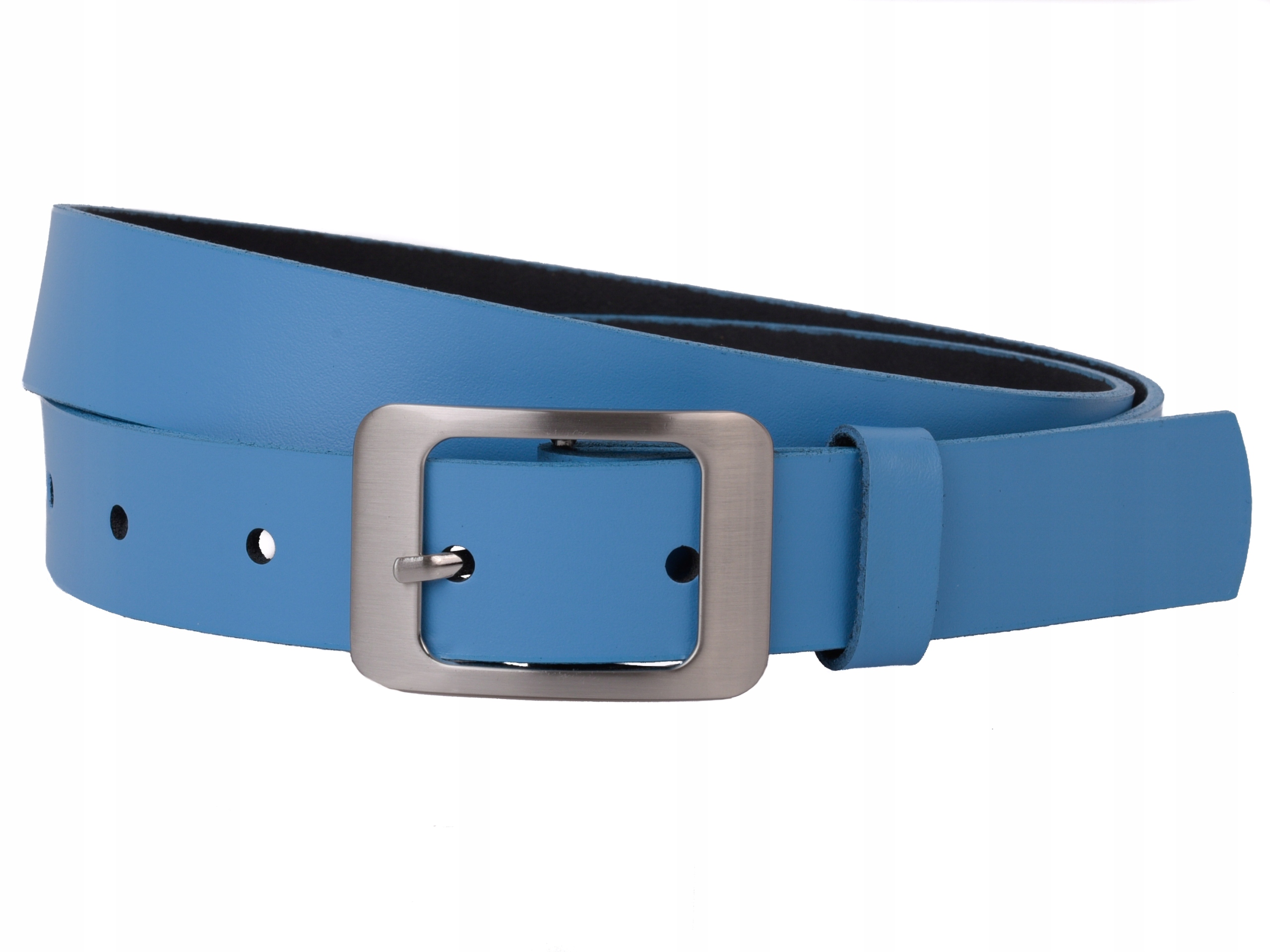 SKÓRZANY Pasek damski 3cm NIEBIESKI