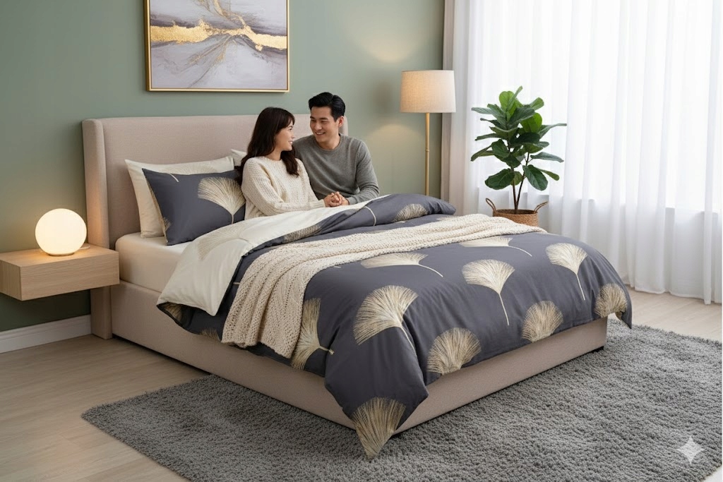 3dílná sada povlečení na peřinu ze 100% bavlny s potiskem zlatých lístků do ložnice 160×200 cm