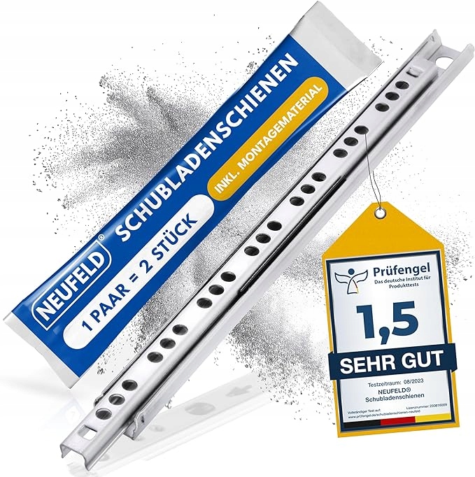 2X Systém Pro Výsuvné Skříňky Silné Kolejnice Do Zásuvek Neufeld 31 cm x 1,7 cm