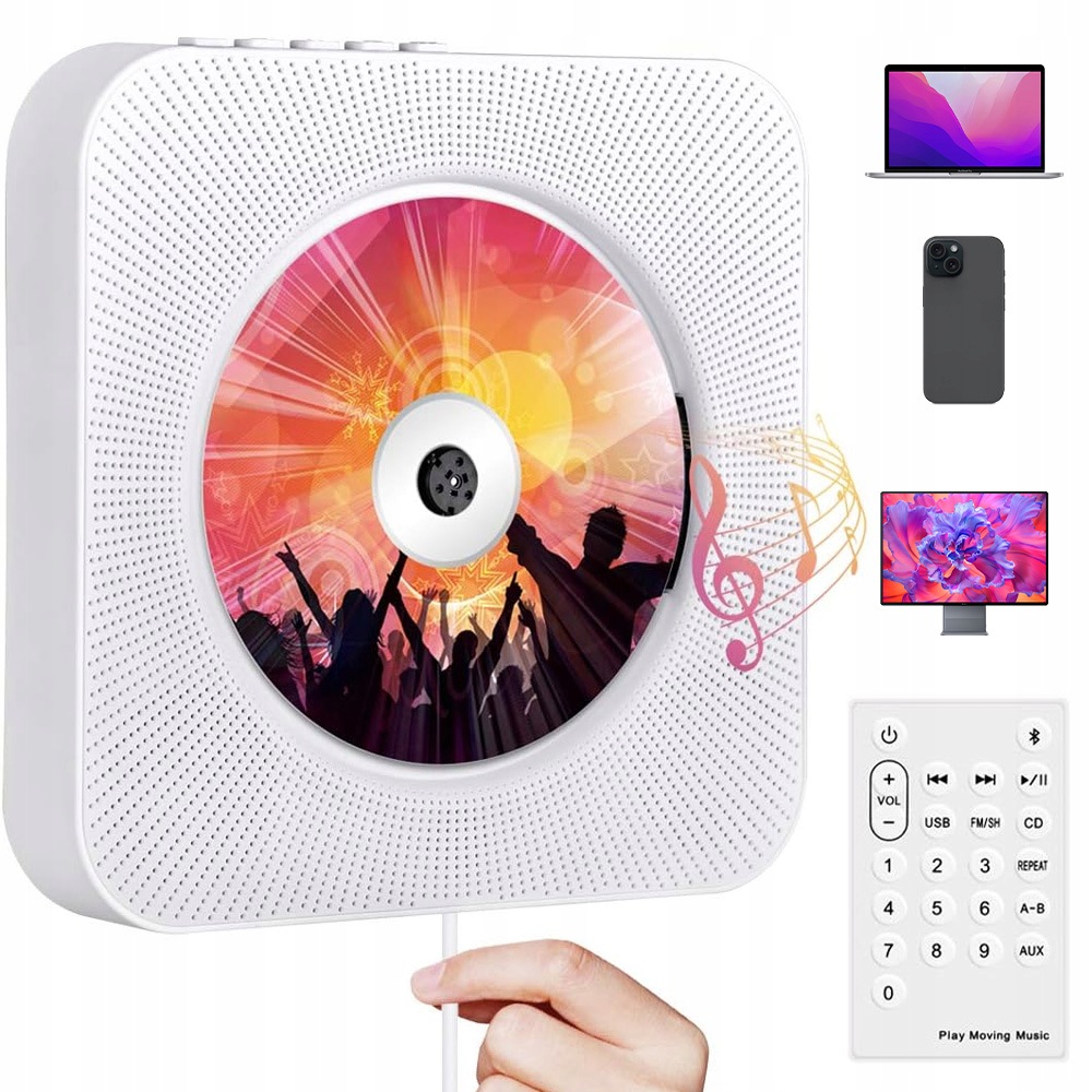 Přenosný CD Přehrávač Fm MP3 Bluetooth Reproduktor Dárek S Dálkovým Ovládáním Bílý