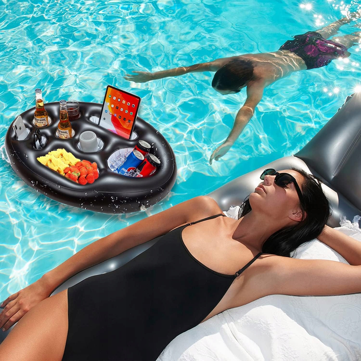 PŁYWAJĄCY STOLIK DO BASENU JACUZZI DMUCHANY BAREK NAPOJE DRINKI CZARNY Stan opakowania oryginalne