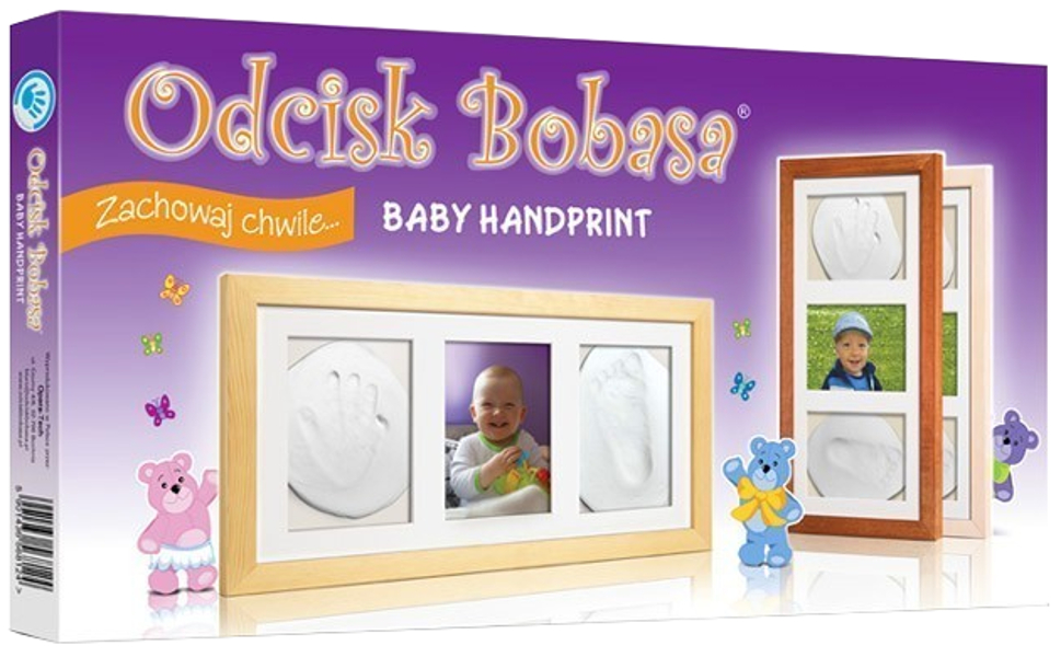ODCISK BOBASA POTRÓJNA RAMKA Z GLINĄ RĄCZKI STÓPKI - Idealny prezent Marka Odcisk Bobasa