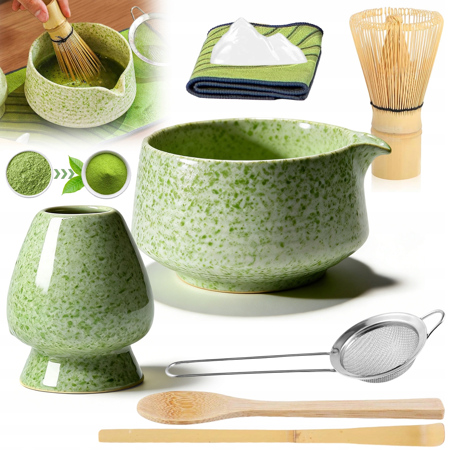 Bambusowy Zestaw Do Robienia Matchy Trzepaczka Łyżka Chasen, Miotełka 8SZT