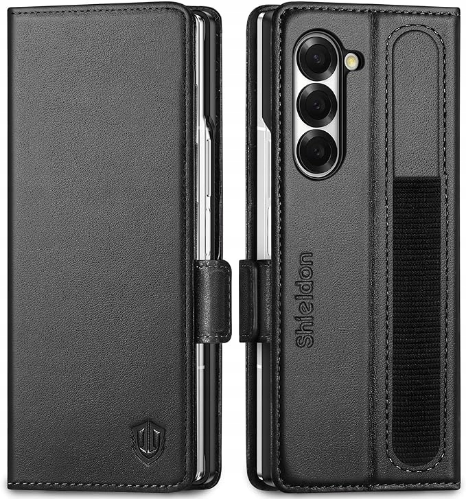 Pouzdro Shieldon pro Galaxy Z Fold6 Pravá Kůže pouzdro peněženka černá