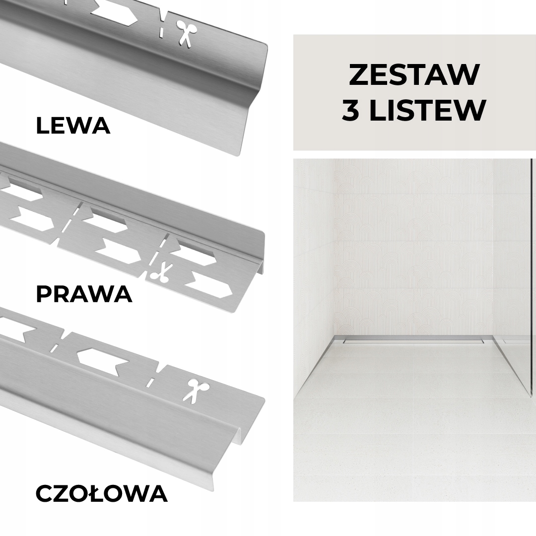 Sada lišt pro odtok Vogi Čelní Nástěnná Spádová 150 cm