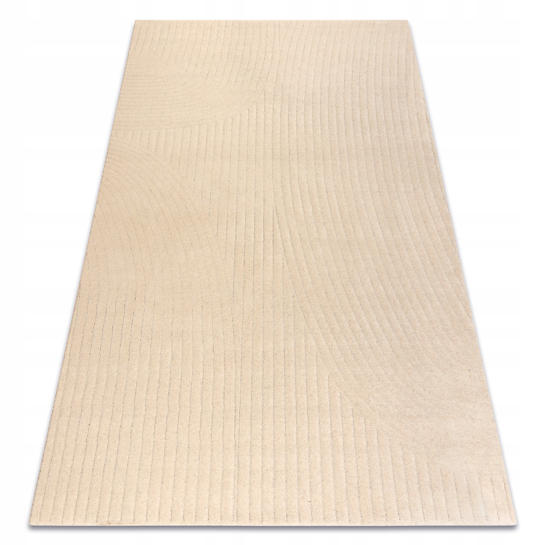 Dywan Do Salonu wełna Fale Pasy geometryczny strukturalny krem 160x230 cm