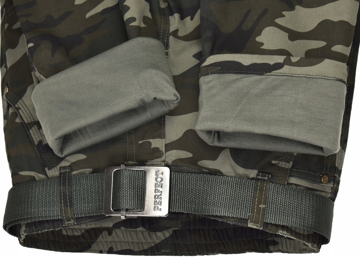 PERFECT Nowe Spodnie BOJÓWKI Ocieplane Moro - 158 Długość długie