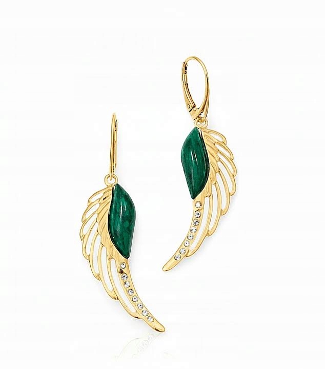 Zlaté Náušnice S Křídly A Malachitem Stříbro 925, Pozlacené