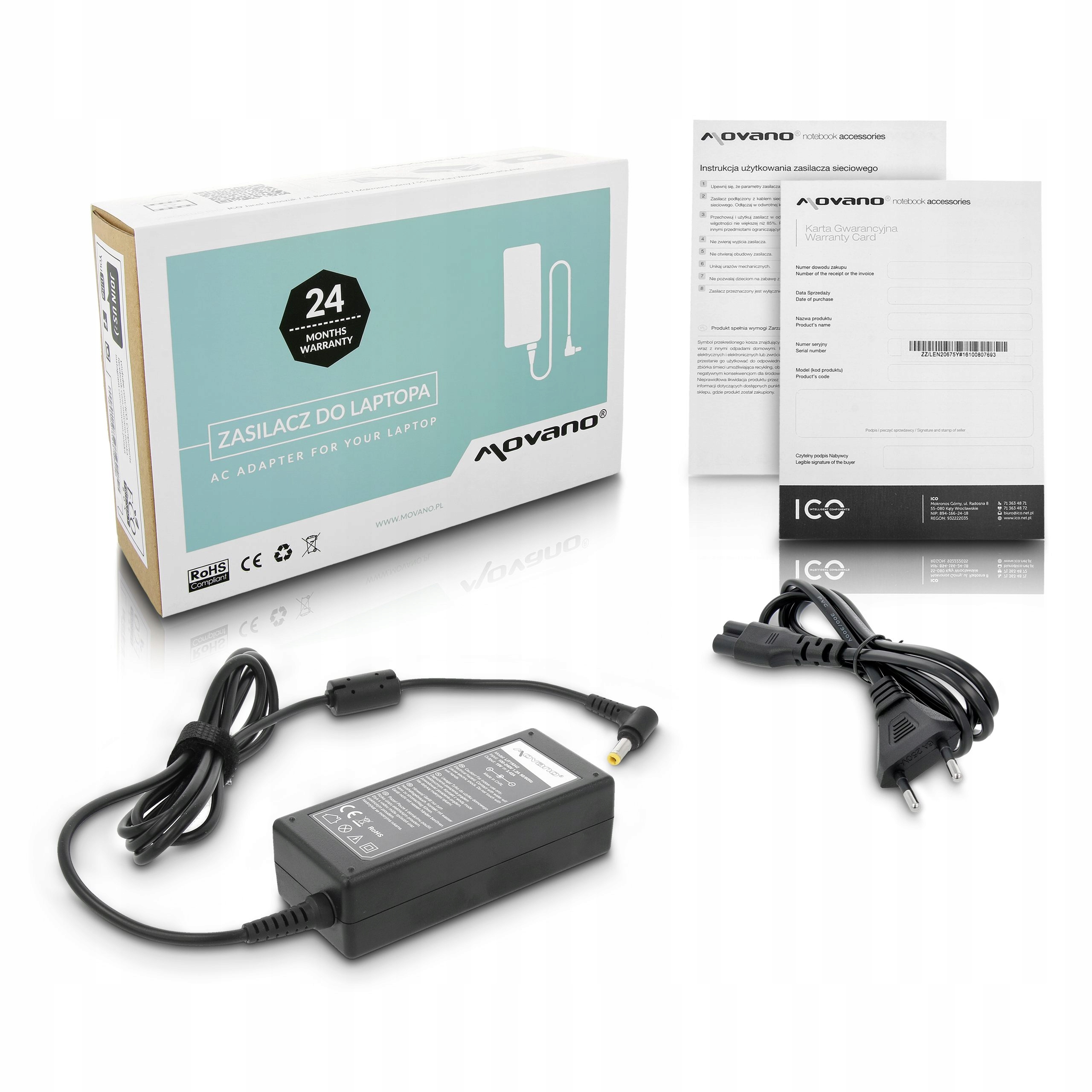 

Zasilacz Movano 19v 3.42a (5.5x2.5) 65W do Asus