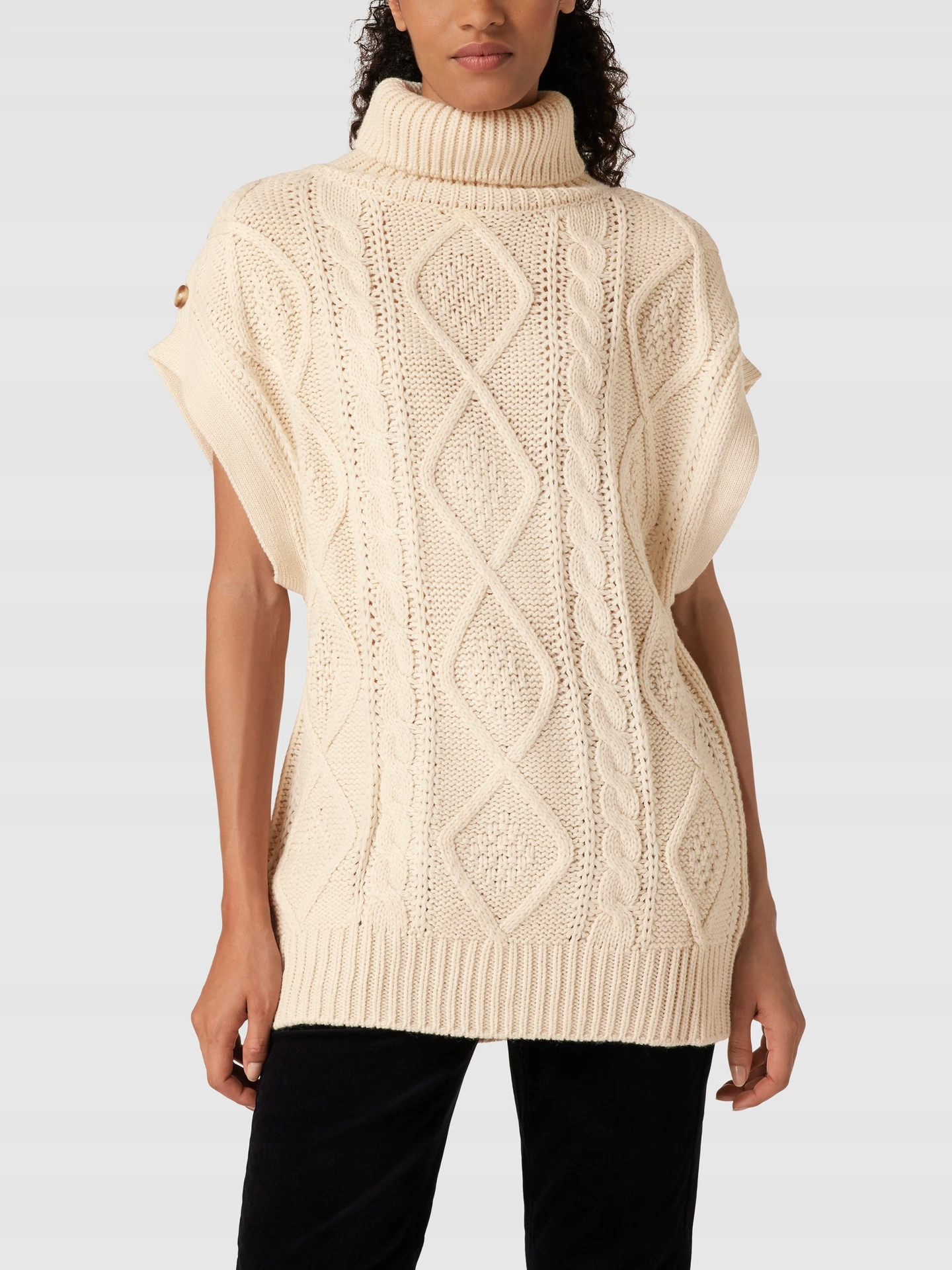 Svetr Bez Rukávů Pletený S Příměsí Vlny Béžový Ichi, Velikost 36