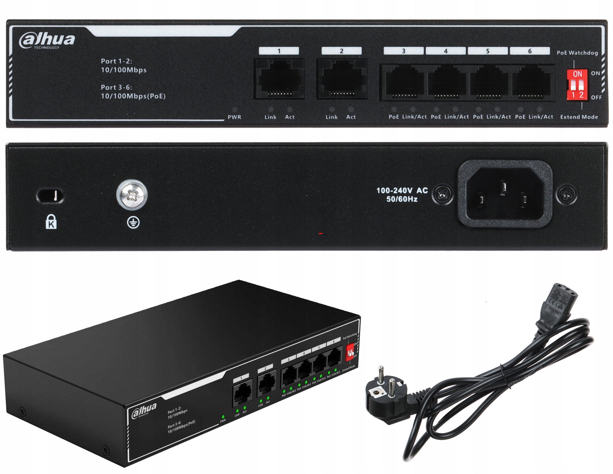 Switch PoE 6-portowy Dahua SF1006LP 4xPoE 36W do kamer
