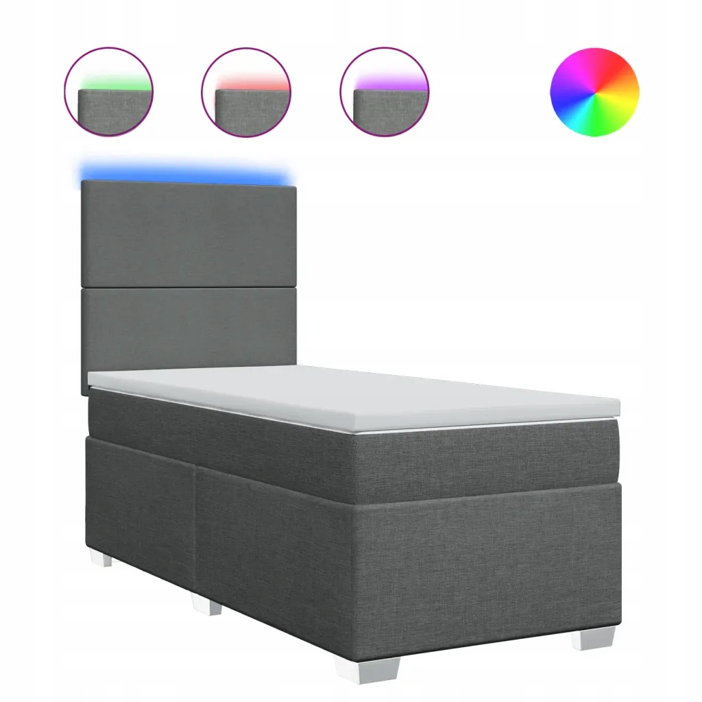 Kontinentální postel tmavě šedá s Led, 200 x 90 x 140,5/150,5 cm
