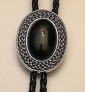 Keltská pletenina s černým achátem bolo kravata westernová, přírodní kůže