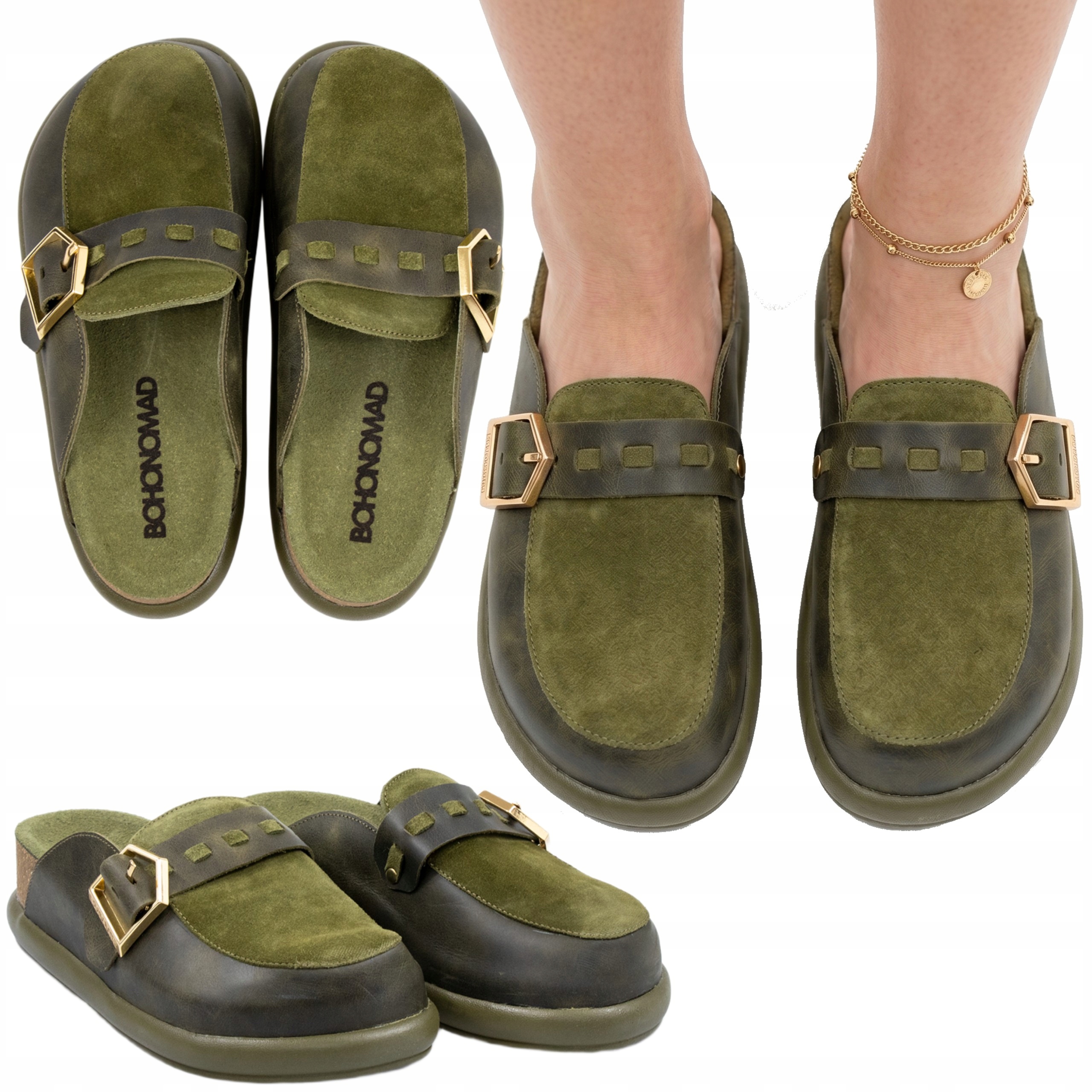 Nazouváky na platformě Bohonomad London Clogs, přírodní kůže, pohodlné