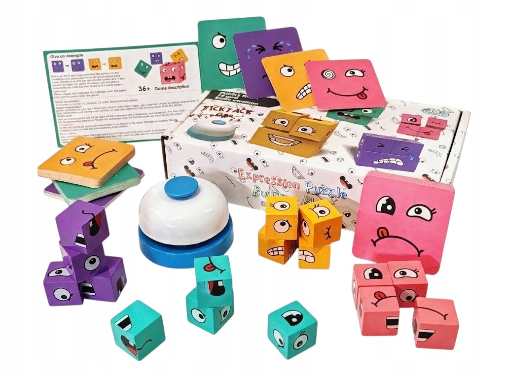 GRA LOGICZNA UKŁADANKA EMOCJE TWARZE KLOCKI DREWNIANE MONTESSORI DLA DZIECI