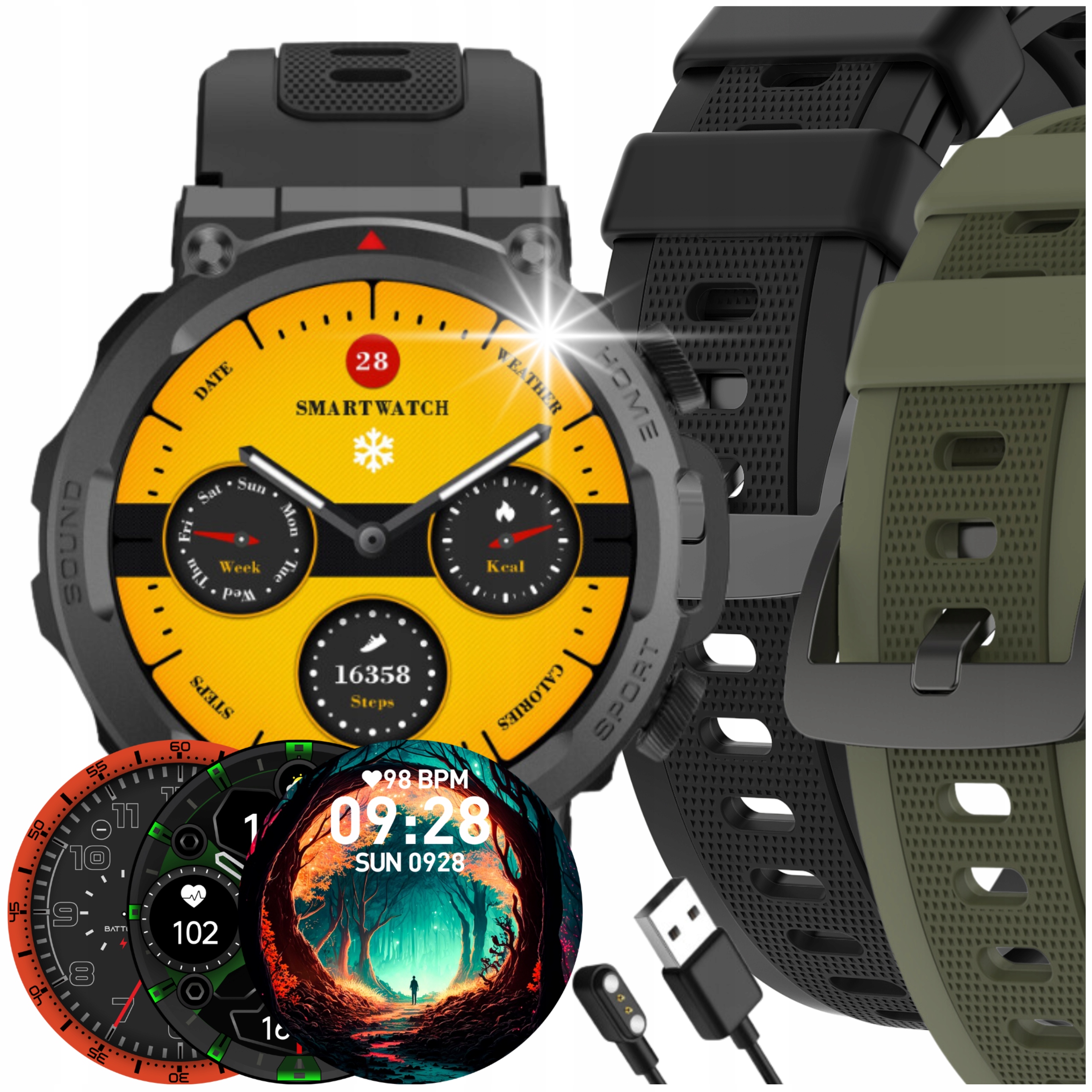 SMARTWATCH ZEGAREK MĘSKI POLSKIE MENU PL ROZMOWY SPORT PULS 2 PASKI AMOLED