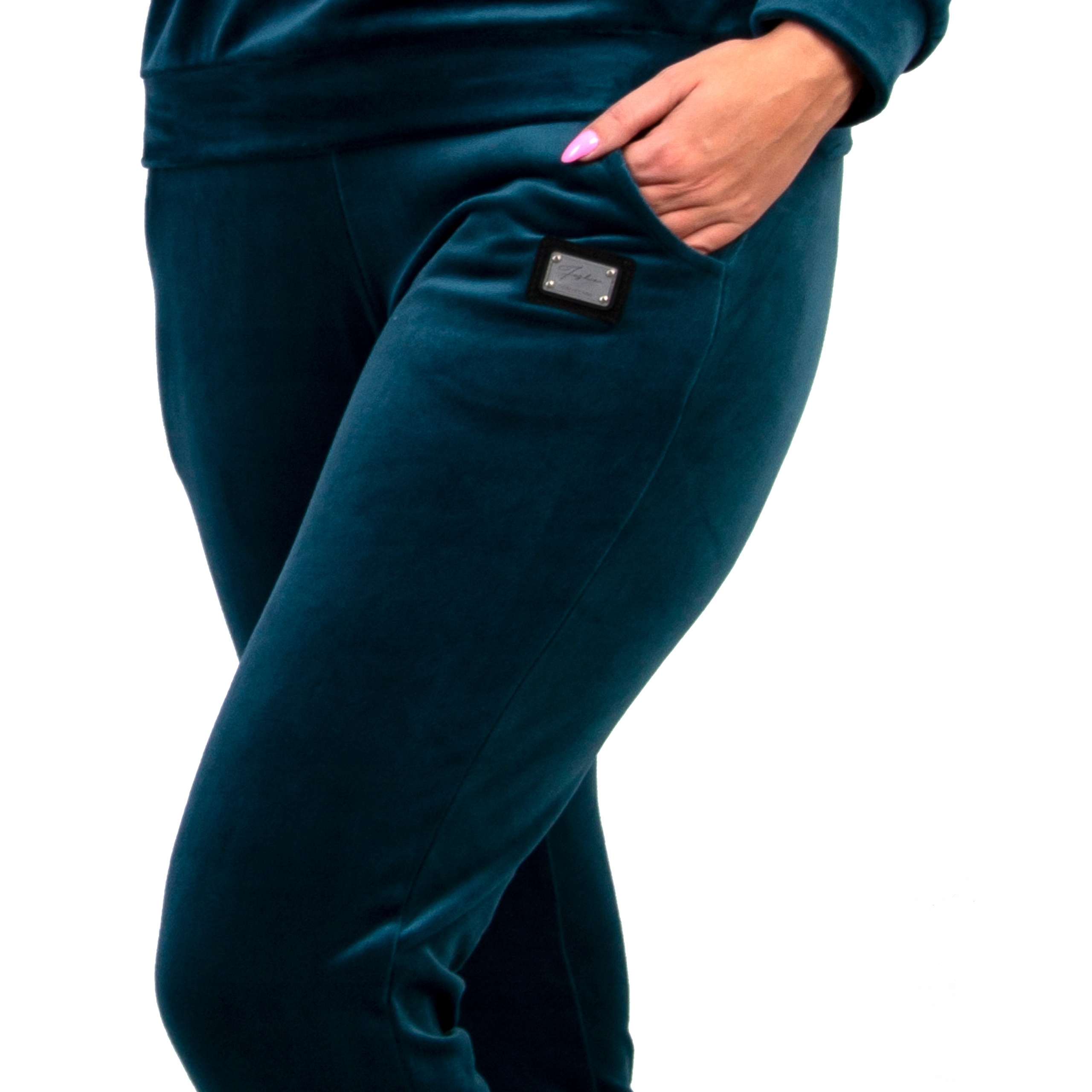 

S349 Spodnie Welurowe Zielone Z Naszywką 4XL (48)