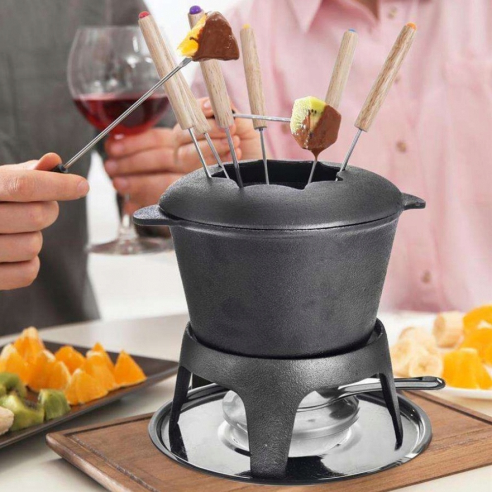 ZESTAW DO FONDUE żeliwny Cauldron Fondue czarny Marka Orion