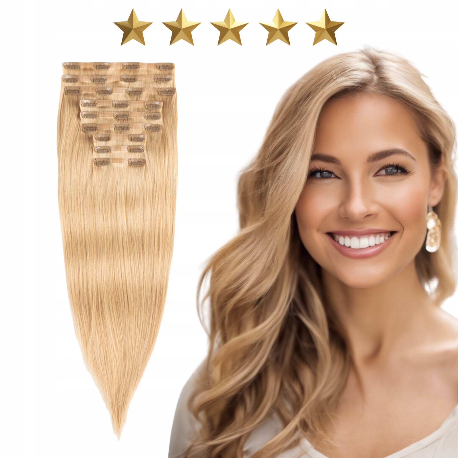 Přírodní bezešvé vlasové doplňky Clip In 50 cm 180 g #20/14 Boho blond