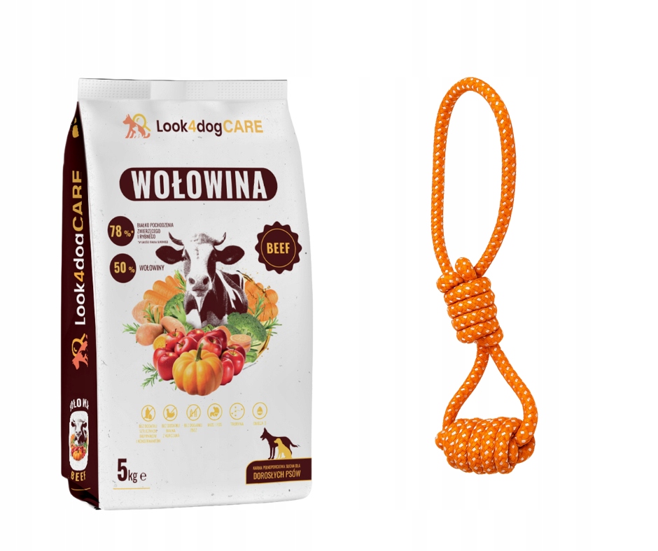 Levně Suché krmivo Look4dog Care Hovězí Maso bez kuřecích obilovin 5 kg Hračka Bonus