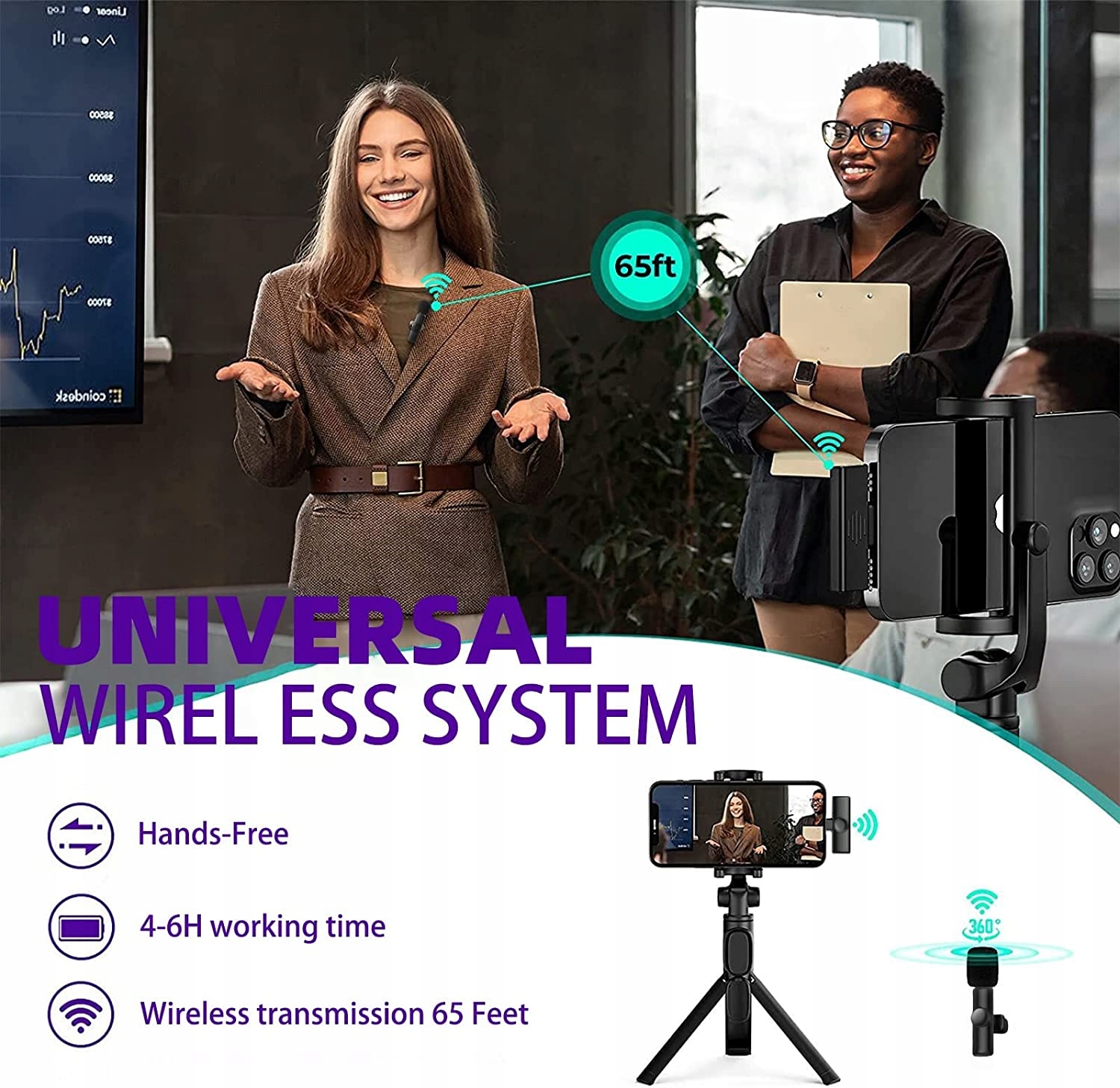 BEZPRZEWODOWY 2X MIKROFON KRAWATOWY DLA IOS IPHONE Model K2-AP-FBM