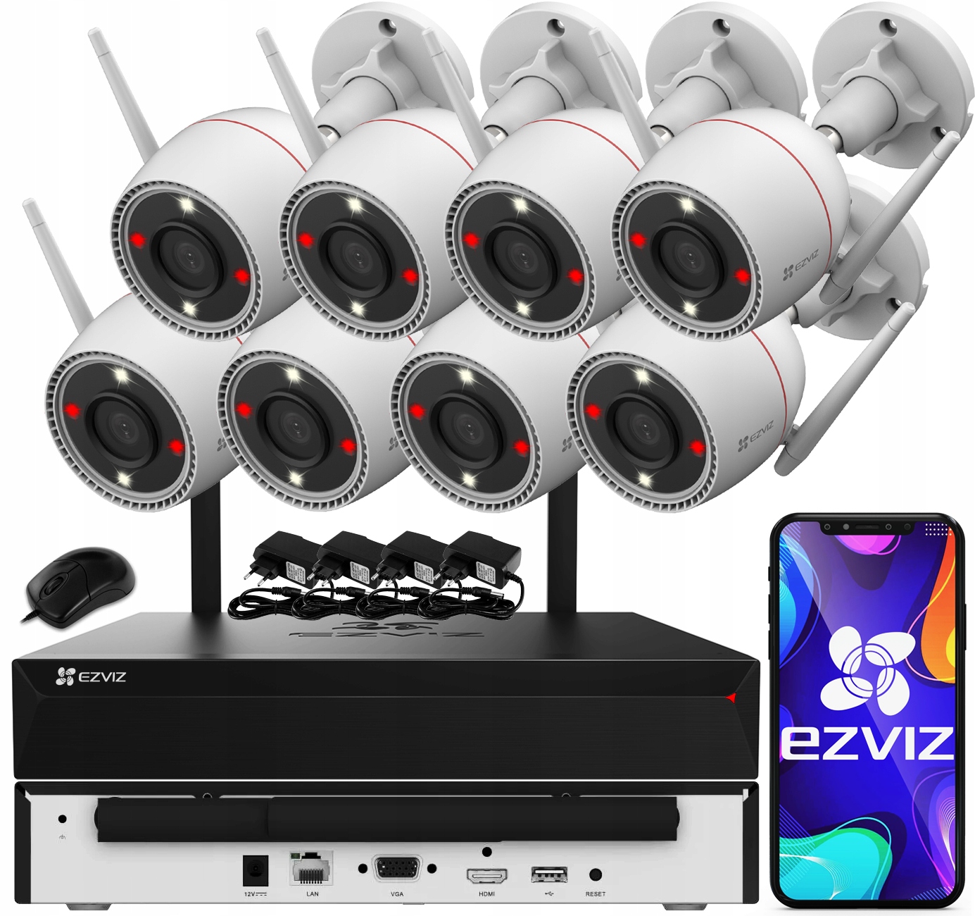 Monitorovací Sada 8 Kamer 5MPx Wifi Bezdrátová Ezviz Rekordér 8CH