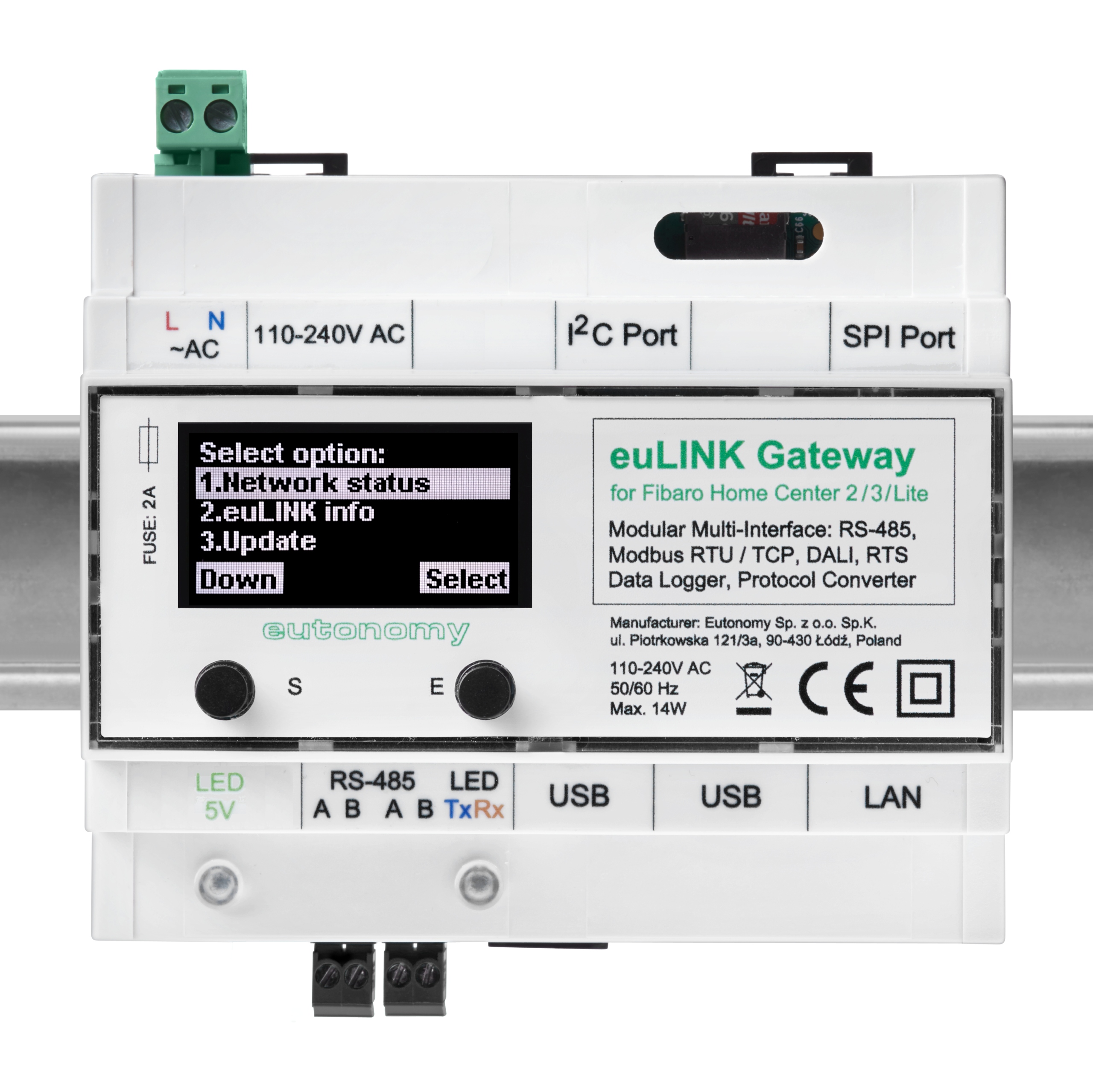 Bramka euLINK Lite Fibaro DALI, MODBUS RTU TCP,RTS Zasilanie sieciowe