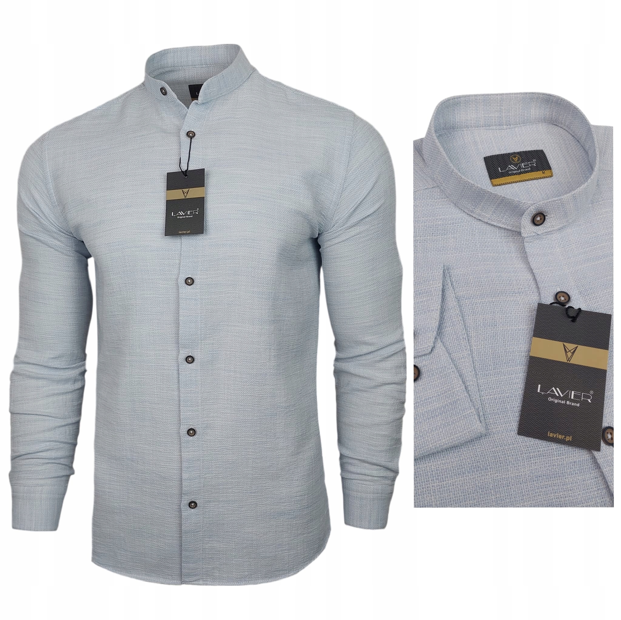 Pánská košile Lavier se stojáčkem 100% Bavlna úzká, šedomodrá, vel. S