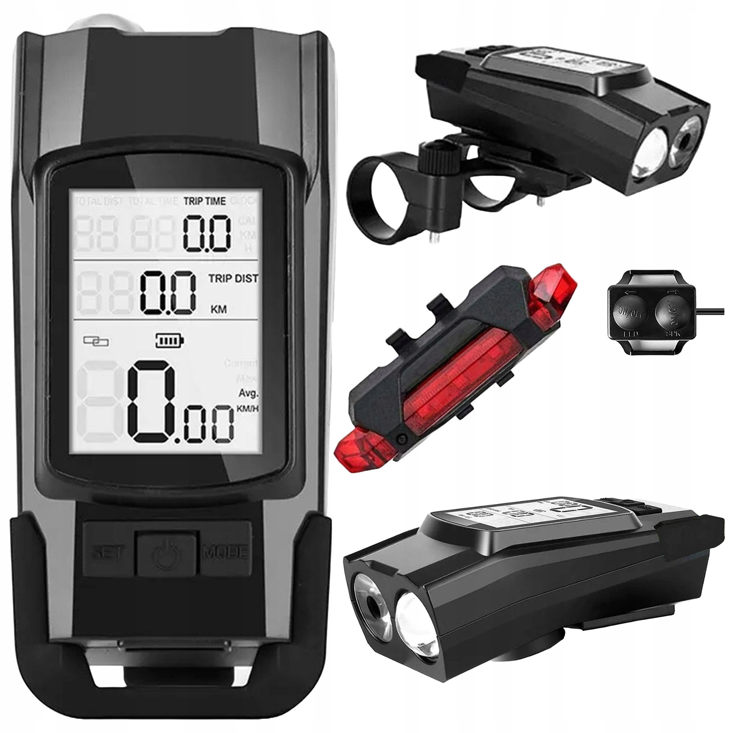 Lampka Rowerowa Przednia Tylna 3w1 (+ Licznik I Klakson) Lampki Rowerowe