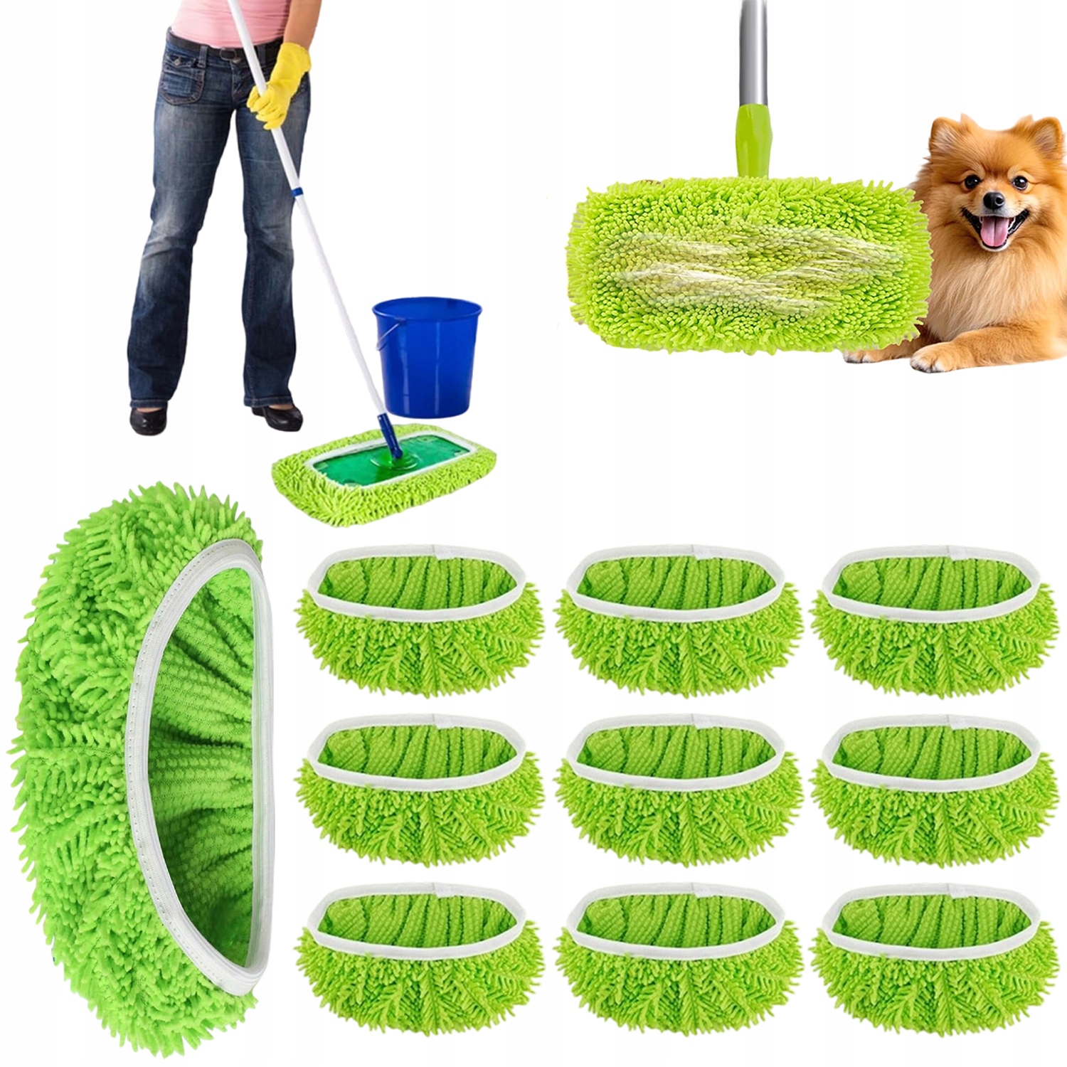 Levně Mokrý a suchý mop z mikrovlákna pro savé mopy, náhrada za 10 kusů