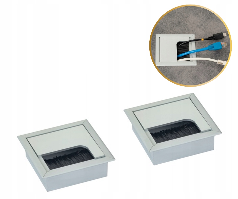 2 X Kabelová Průchodka Kovová Čtvercová Průchodka Stolu Pro Kabely 80X80 MM