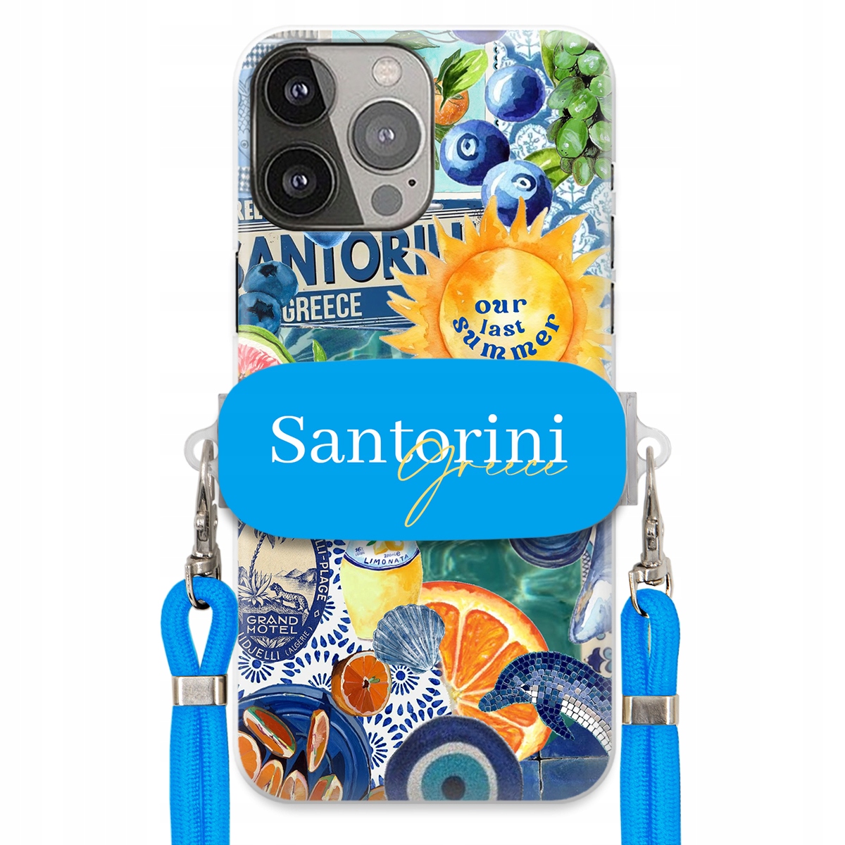 Puzdro pre iPHONE 13 Pro Max Modré Crossbody vodítko držiak Santorini Sea