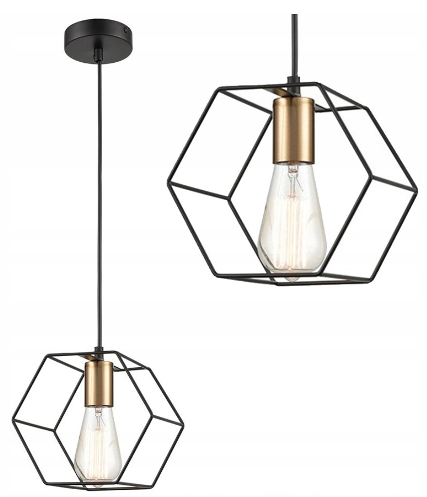 

Lampa Wisząca Heksagon 3D Druciana Metalowa Czarna